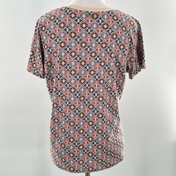 Lands end womens top size S/P 6-8 multicolored diamond tribal print v-neck - Picture 5 of 11